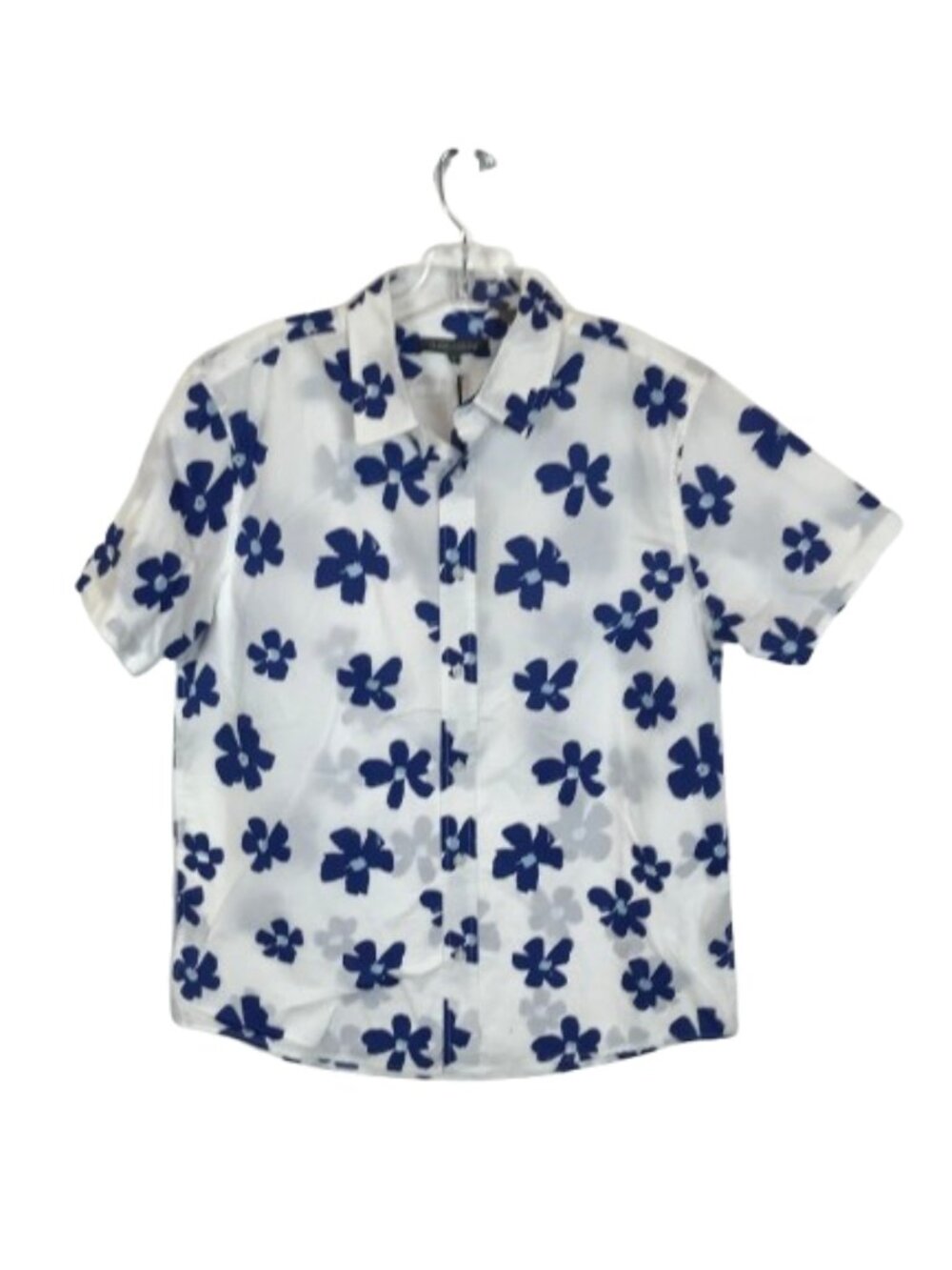 NWT Slate & Stone Size Medium Blue White Modern Floral Cotton Poplin Shirt NEW